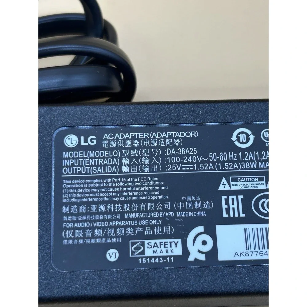 LG DA-38A25 AC Adapter Power Supply 25V 1.52A OEM for SK4D Sound Bar‎